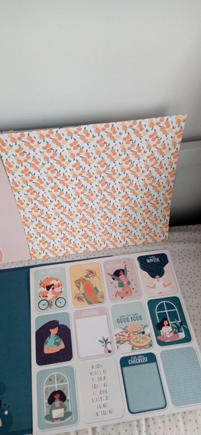 7 feuilles de scrapbooking vert orange beige - photo numéro 3