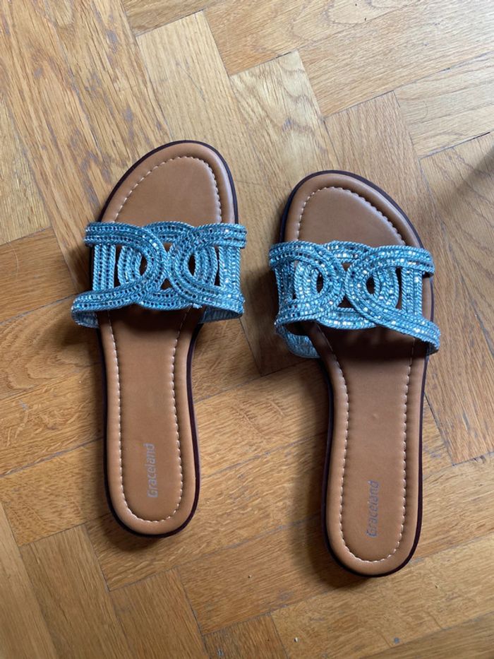 Mules beige/argenté avec paillettes Gracalend taille 40 NEUF