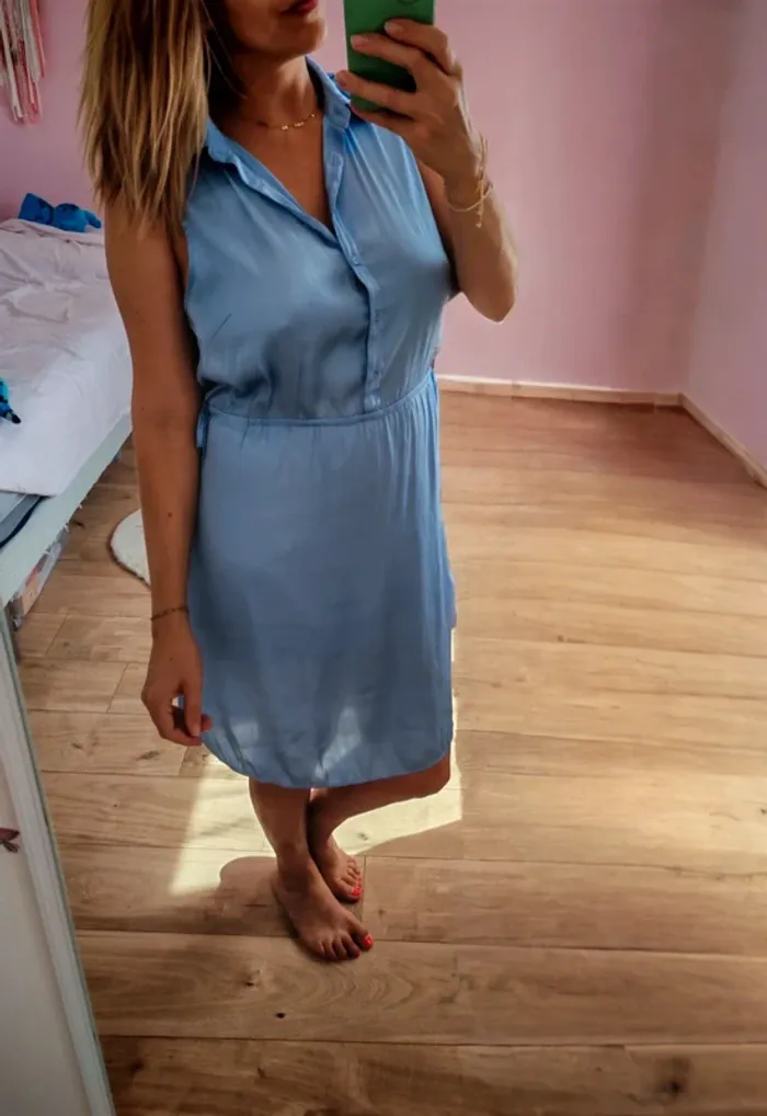 Robe fluide  chemise bleu turquoise 44