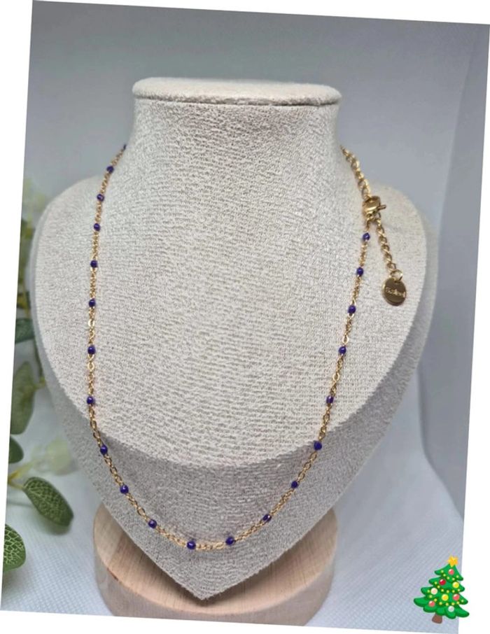Collier ras du cou Dorée perles Violettes violet  🌸 en acier inoxydable - NEUF - photo numéro 4