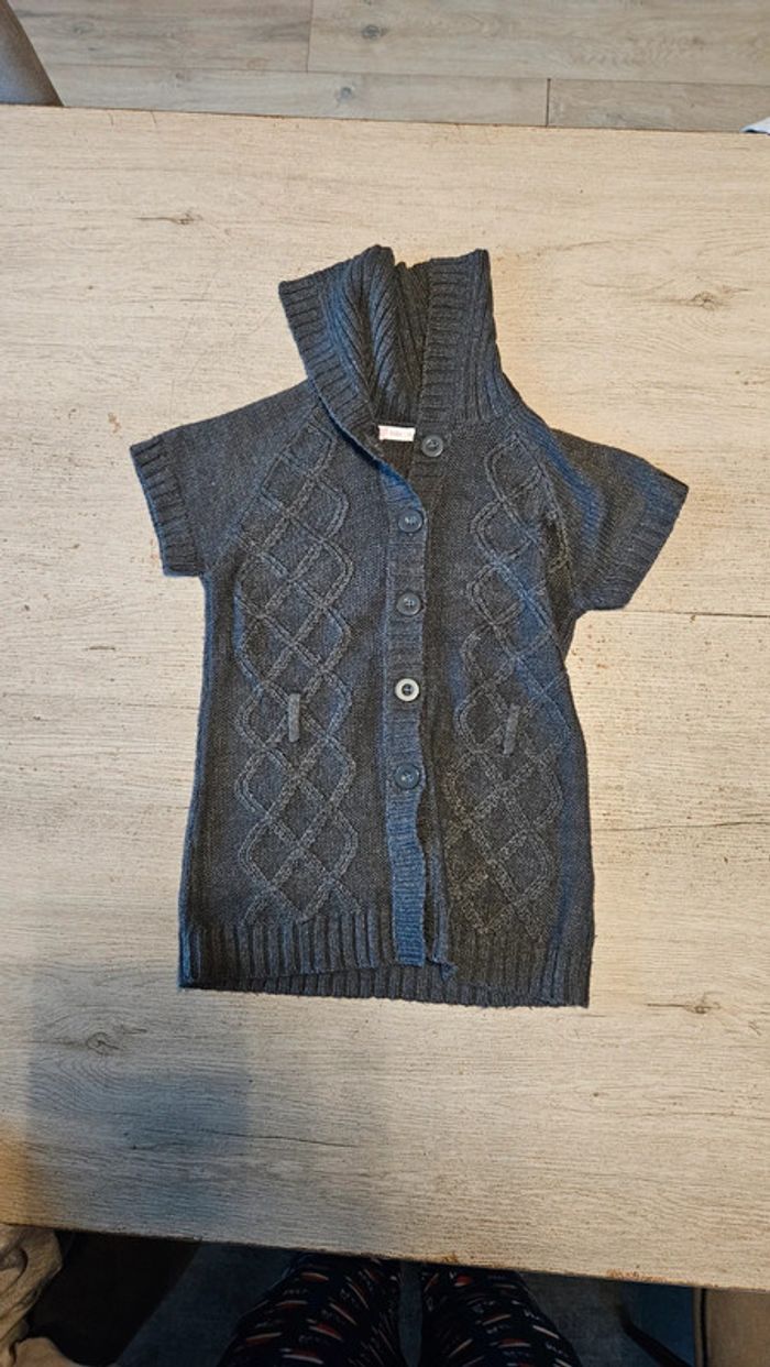 Long gilet classique à manches courtes et col large, Kids by Gemo, 6 ans, nickel - photo numéro 2