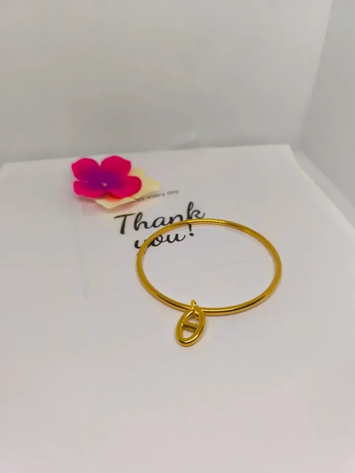 Bracelet jonc doré avec breloque maille marine - photo numéro 5