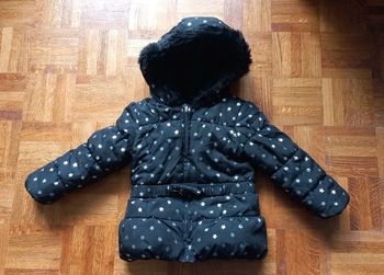 Blouson manteau d'hiver noir étoiles argentées t2