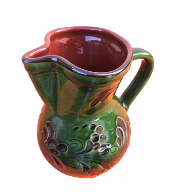Années 1960 Pichet décor feuilles d' acanthe Terre cuite émaillée