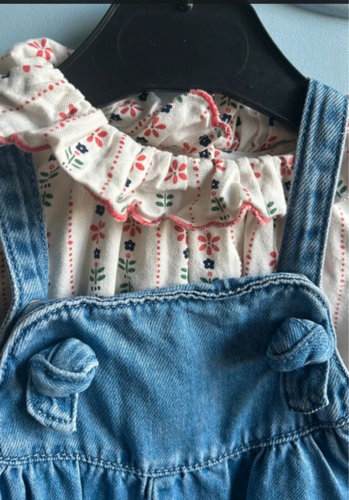 🌼 Ensemble salopette jean & chemise fleurie – 12 mois – Tape à l’œil 👶 - photo numéro 3