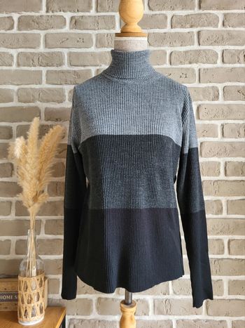Pull col roulé maille côtelée noire et grise - Pure & Simple Collection