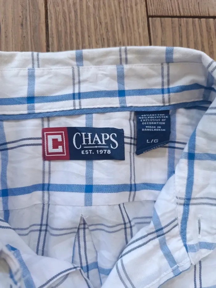 Chemise manche longue chaps a carreaux blanc bleu - photo numéro 4