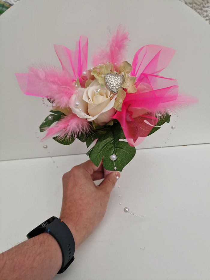 Bouquet De Mariée Roses Tulle Perles Plumes Dentelle - photo numéro 17