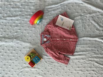 chemise manches longues vichy rouge et blanc poche poitrine 12 mois tex
