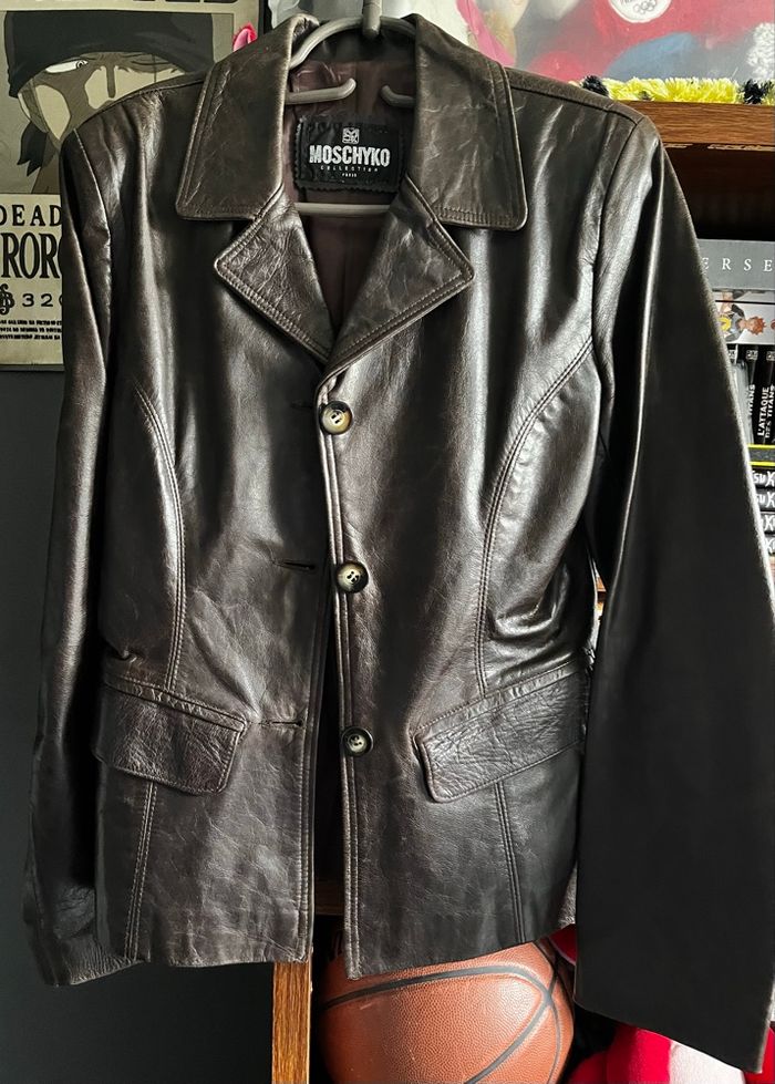 Veste courte cuir marron