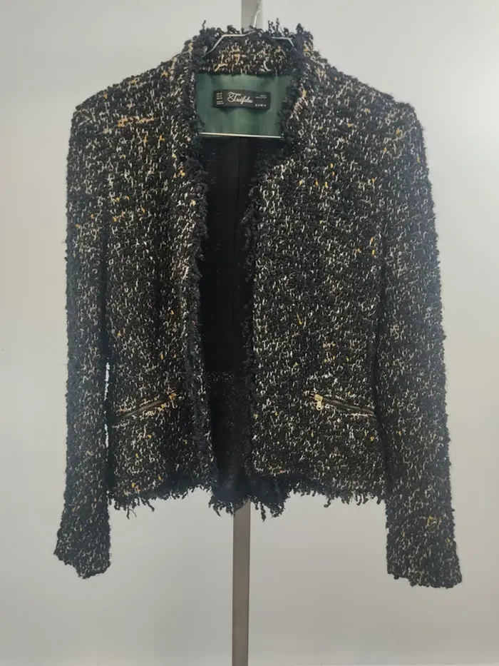 Veste en tweed noir et jaune - Zara Trafaluc - taille M, poches à fermeture éclaire A456