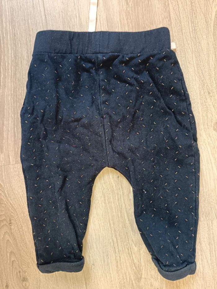 Pantalon bleu marine motifs dorés fille 12 mois - photo numéro 3