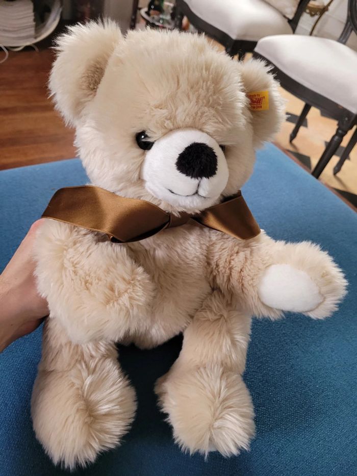 Grand Ours Steiff de collection 42cm noeud marron beige miel clair debout peluche - photo numéro 3