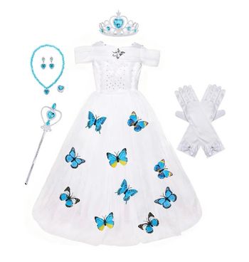 Déguisement robe princesse blanche papillon et ces accessoires Taille 3-8ans