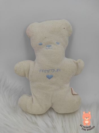 Doudou Ours Blanc coeur bleu Fanfoun