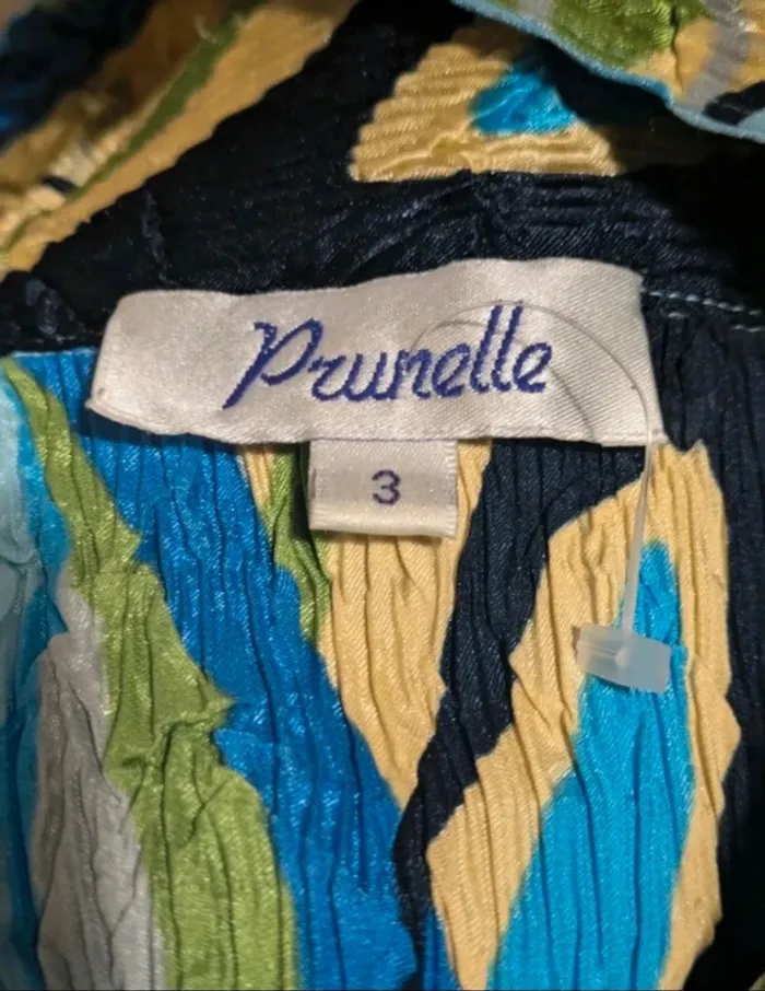 💙chemisier pop vintage multicolore gaufré extensible femme vintage t 3 L 40 prunelle rare 70s 80s - photo numéro 3
