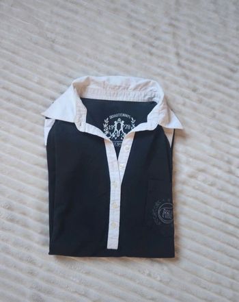 Haut noir col chemise blanc – Manches 3/4 – Taille M – Dorotennis