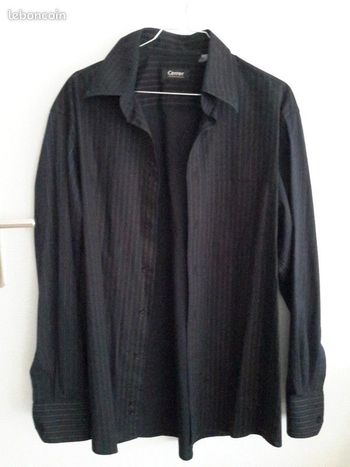 Chemise homme noir/rayures marron Cerrer - T2 - très bon état