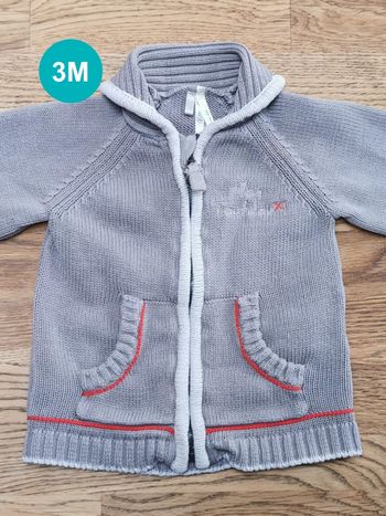 Gilet zip gris coutures rouges Orchestra 3 mois