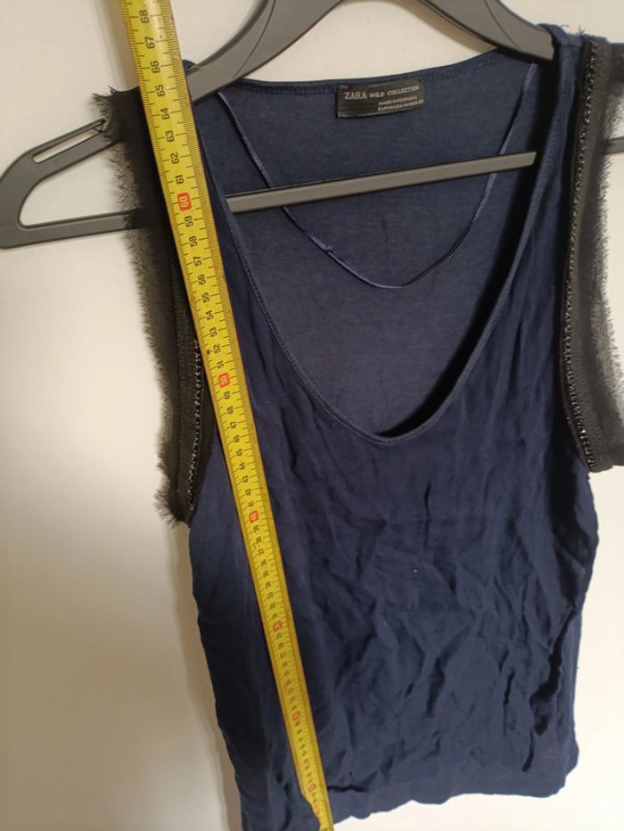 Débardeur bleu marine Zara W&B Collection avec tulle effiloché sur les épaules - photo numéro 4