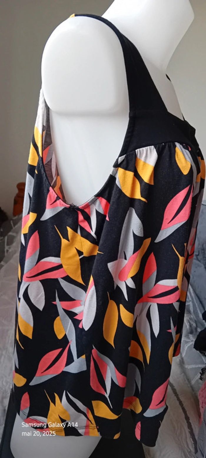 Tunique débardeur motif feuillages coloré noir femme 46 blanche porte - photo numéro 13