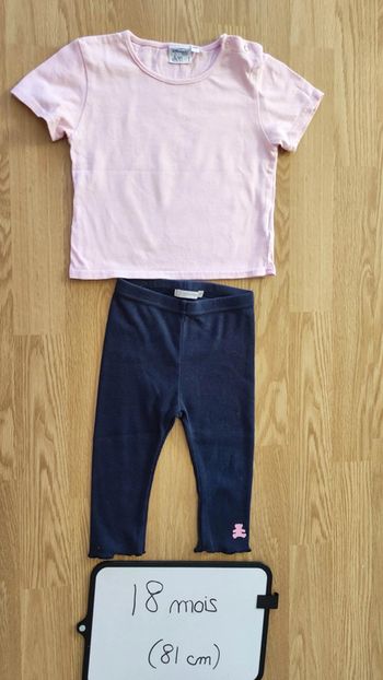 t-shirt rose + legging marine taille 18 mois