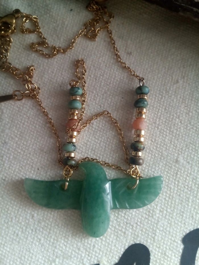 Collier bohème aigle totem en pierre d'aventurine - photo numéro 4