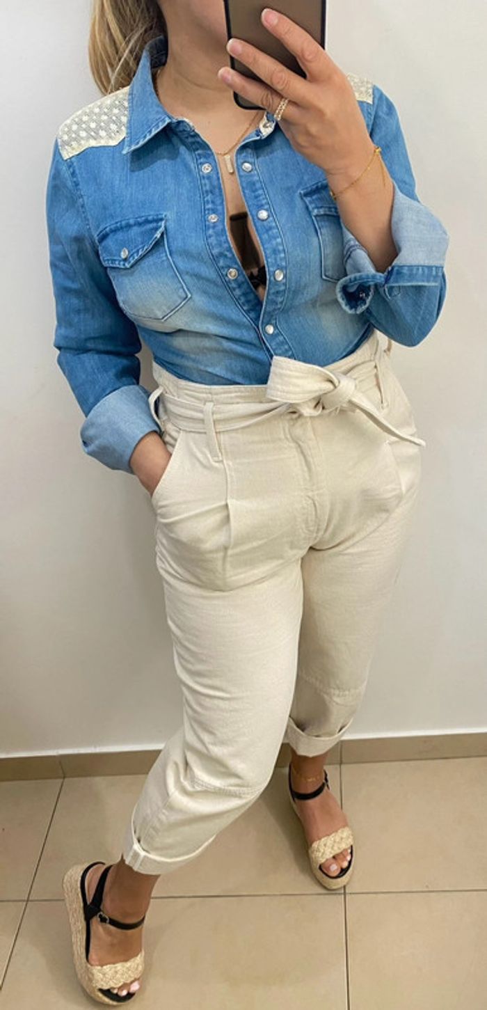 Chemise Cintrée En Jean Avec Crochet Taille 36 - photo numéro 5