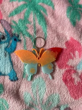 Porte clés papillon multicolore en résine