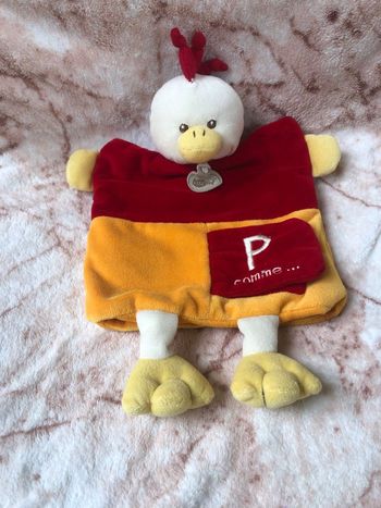 Doudou plat marionnette P comme Poule rouge orange jaune BN 669 Baby Nat’ BabyNat