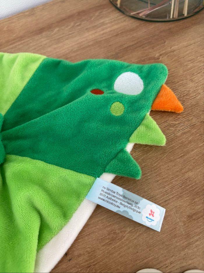 Doudou dinosaure dragon vert orange blanc très bon état - photo numéro 5
