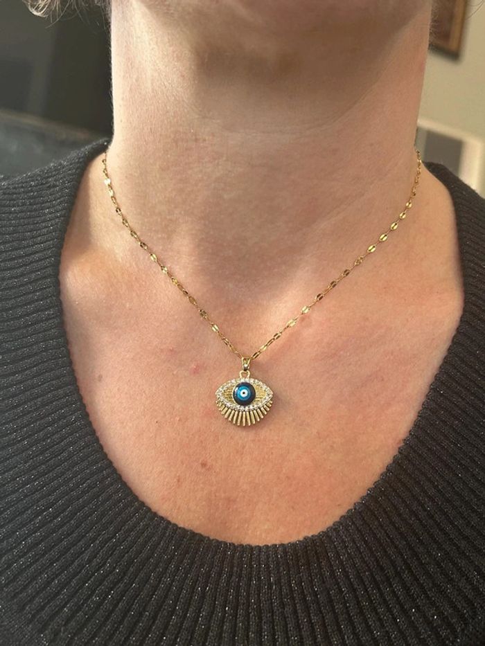 F61 Collier œil porte bonheur acier inoxydable ajustable