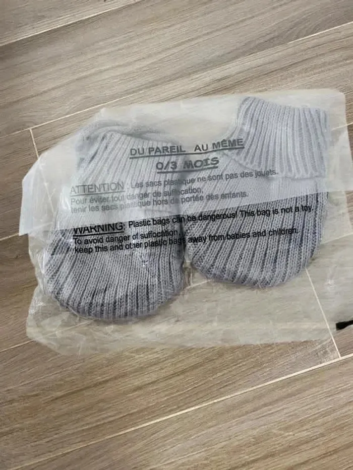 Paire de gants moufle gris 0/3 mois bébé fille garcon mixte DPAM - photo numéro 3