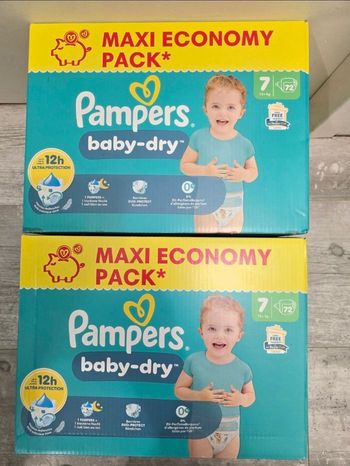 🍼 Pampers Baby-Dry T7 Lot de 2 × 72 couches (plus de 15 kg)