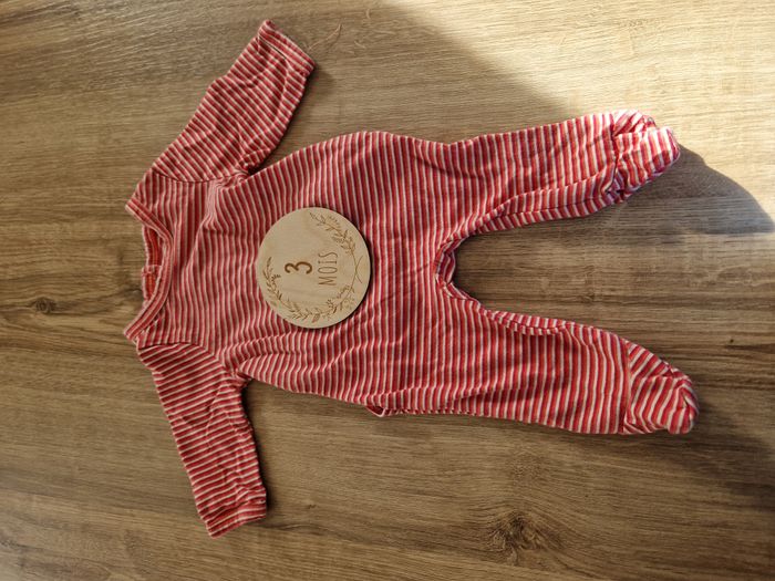 Pyjama en coton à rayures rouge et blanc - 3 mois
