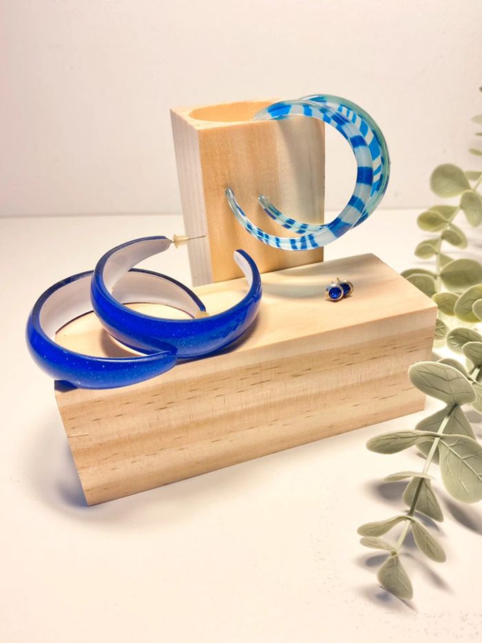 Lot 3 paires de boucles d’oreilles tons bleus