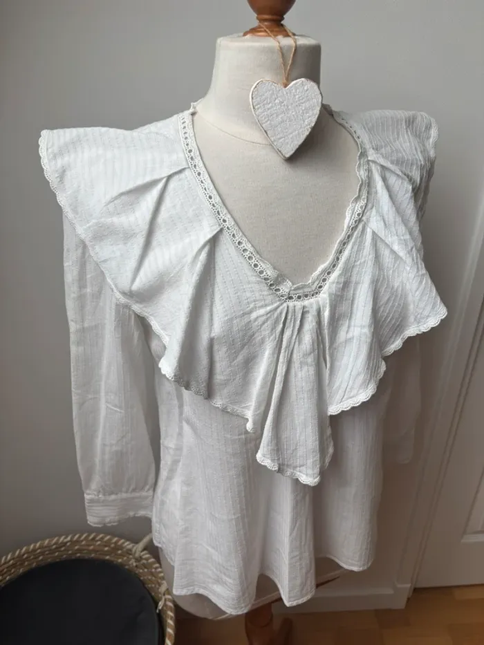 🤍 sublime blouse en coton blanc - Claudie Pierlot - T38 - photo numéro 5