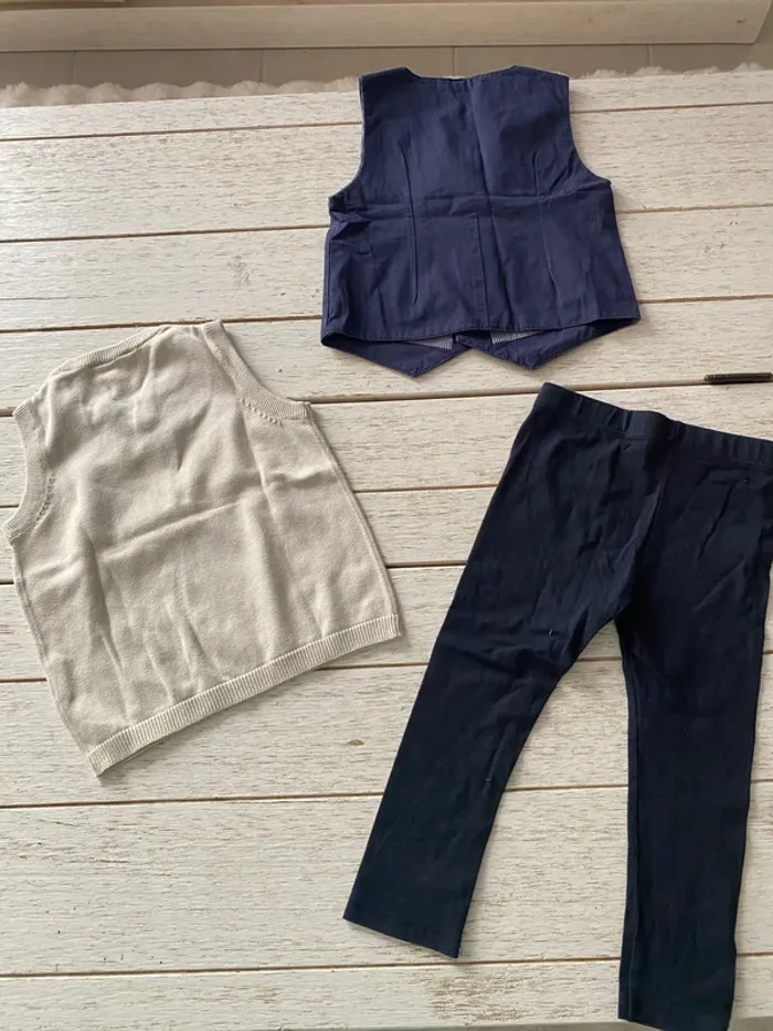 Lot legging + pull sans manche + cardigan garçon 3 ans - photo numéro 2