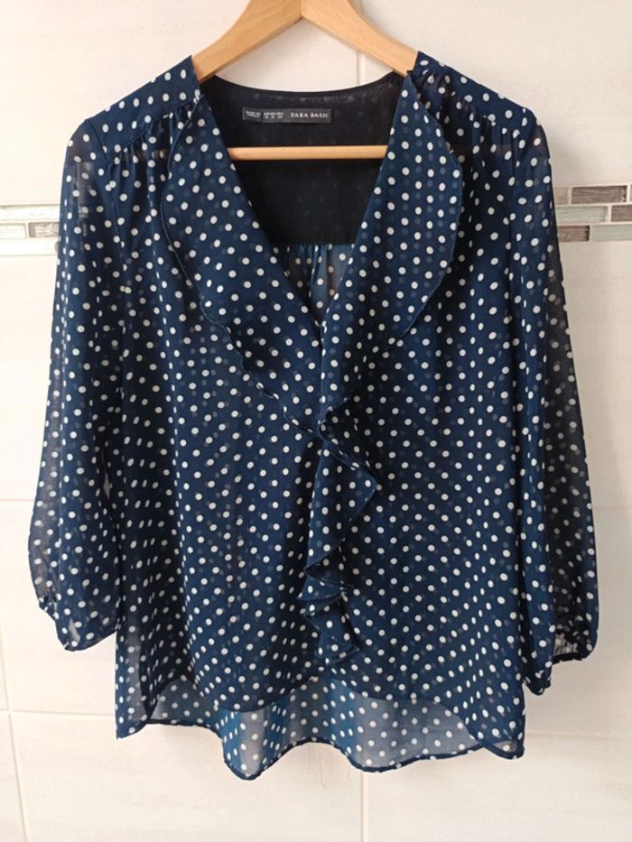 Blouse Zara marine point blanc manche 3/4 t.38