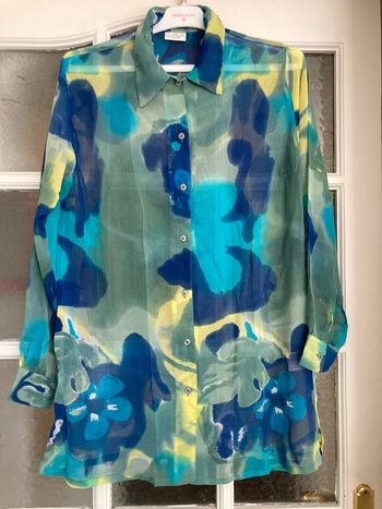 Chemisier vert et bleu