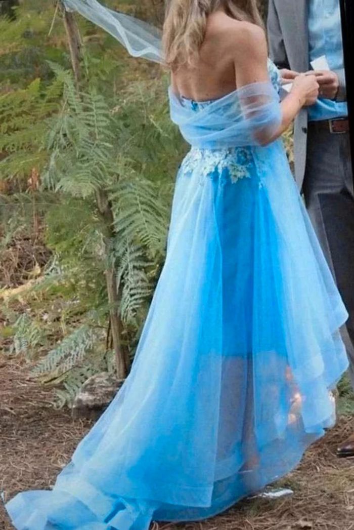 Robe bustier Sylfany - Tulle dentelle satin strass- Bleue - 36 = 34 actuel - Comme Neuve - photo numéro 2