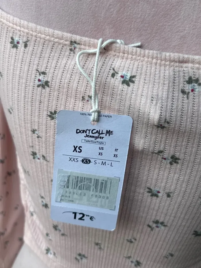 Haut crop top court manches 3/4 fleuri XS/34 - photo numéro 5
