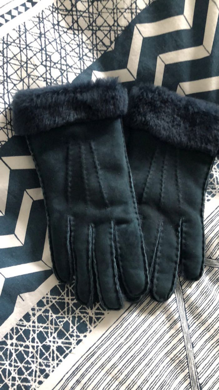 Gants cuir fourrés bleu