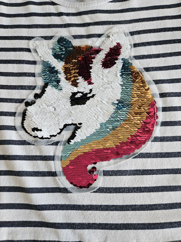 Robe marinière à manches courtes fille - Taille 8 ans - Licorne en sequins - photo numéro 6