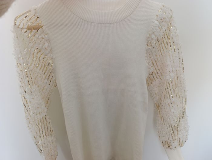 Pull femme manches sequins et fleurs - photo numéro 3