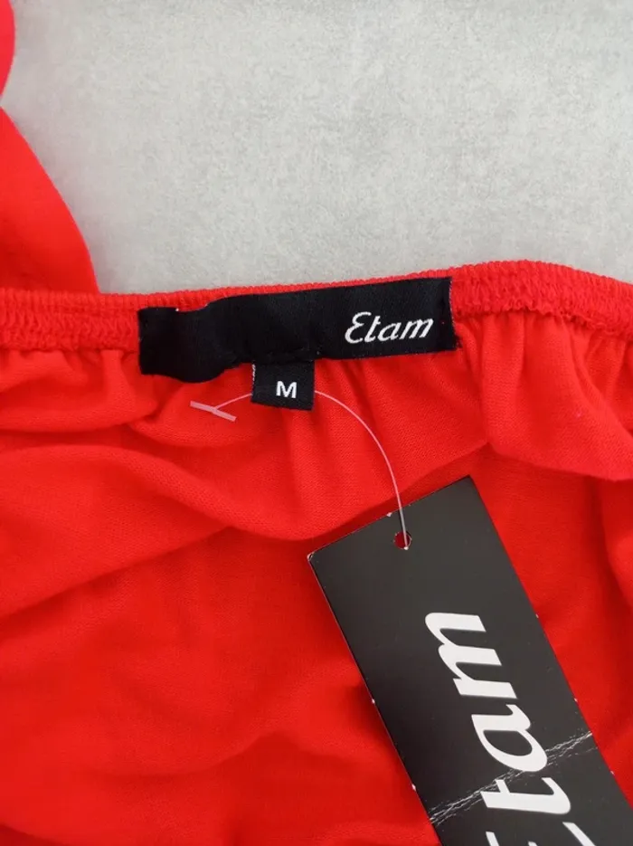 Haut rouge broderie ajourée bretelles et manches épaules dénudées neuf T.M Etam - photo numéro 4