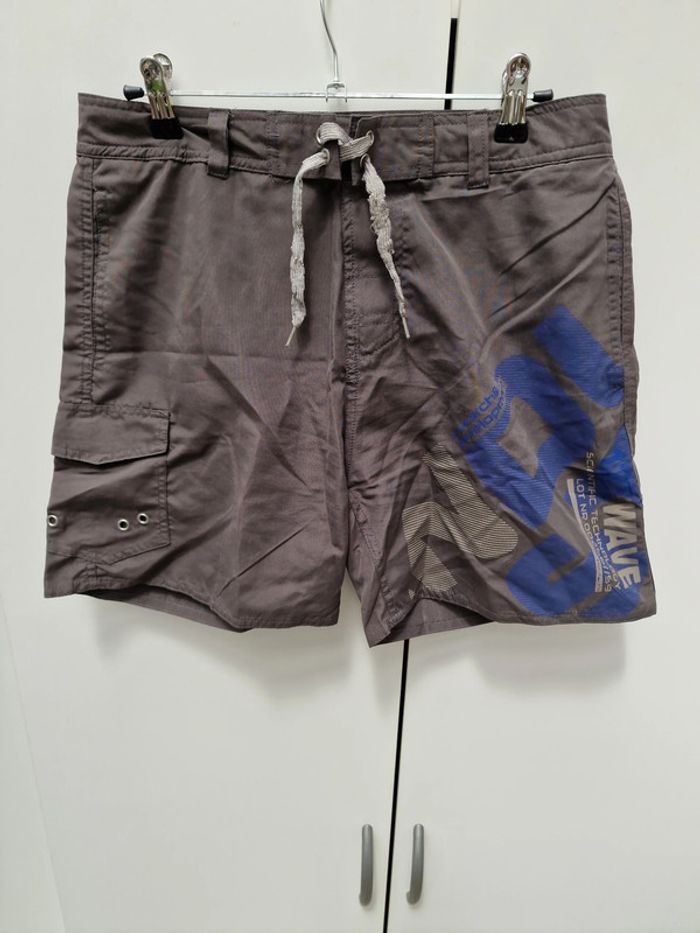 Short De Bain Plage Gris Imprimé Bleu