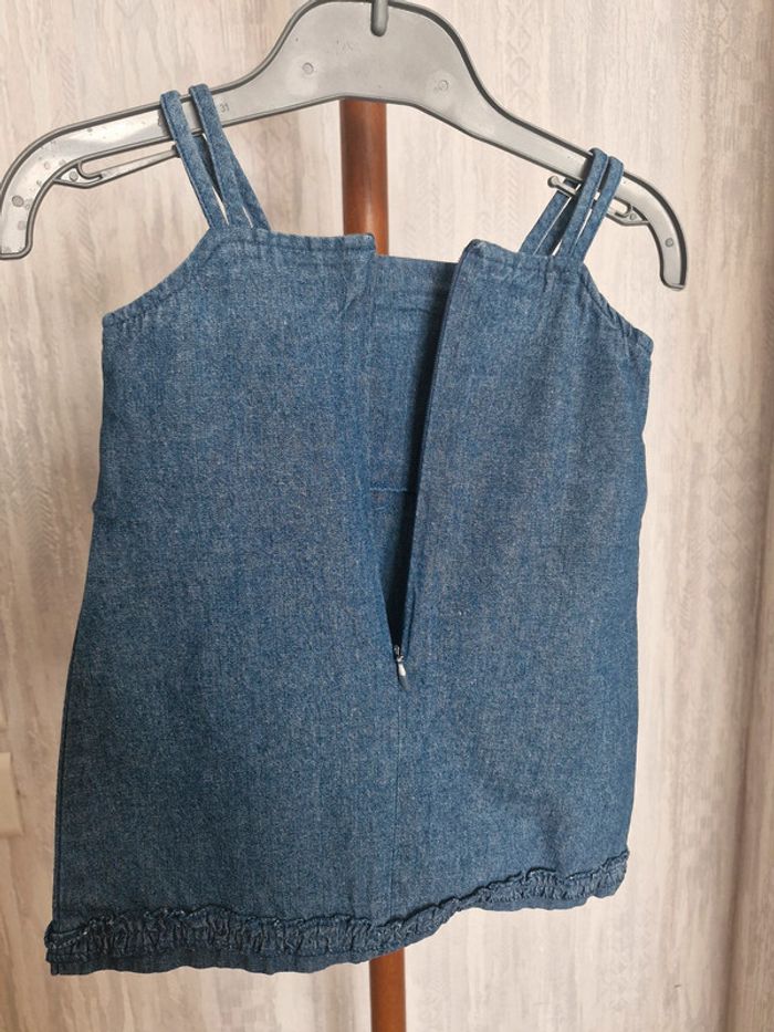 Robe zippée à bretelles bébé fille 6 mois In Extenso bleu coton - photo numéro 2