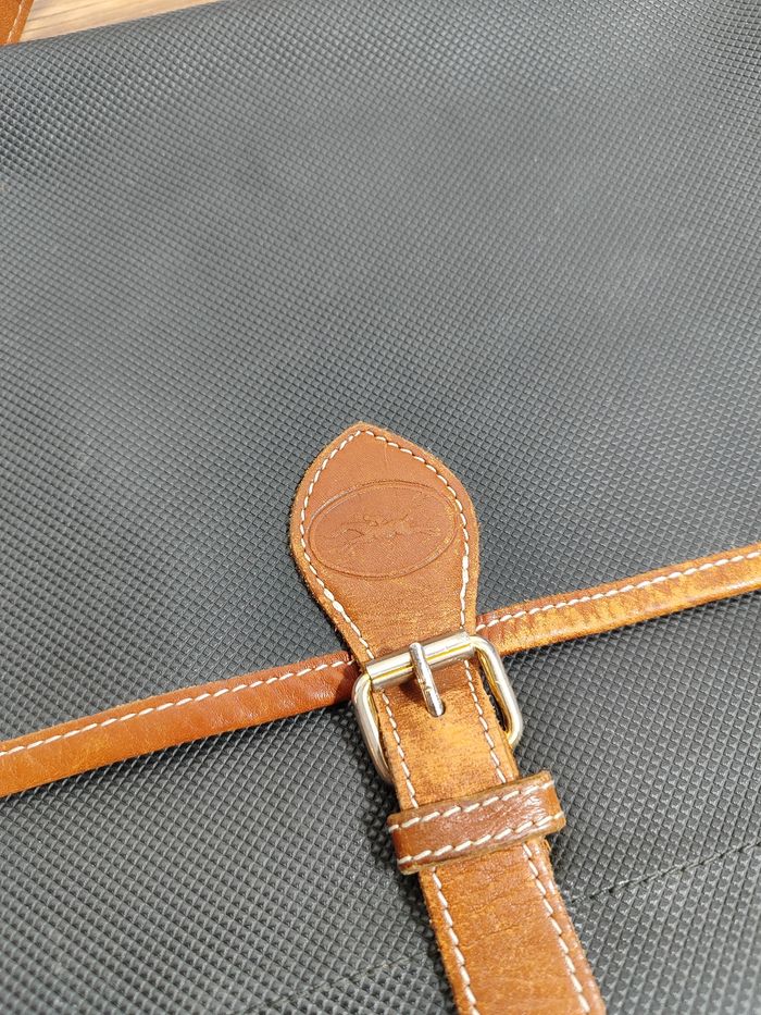 Malette porte document Longchamp vintage en cuir noir et marron - photo numéro 3