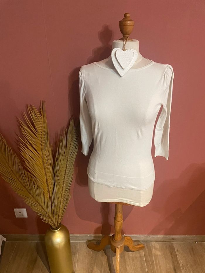 Pull léger blanc manches 3/4 T38